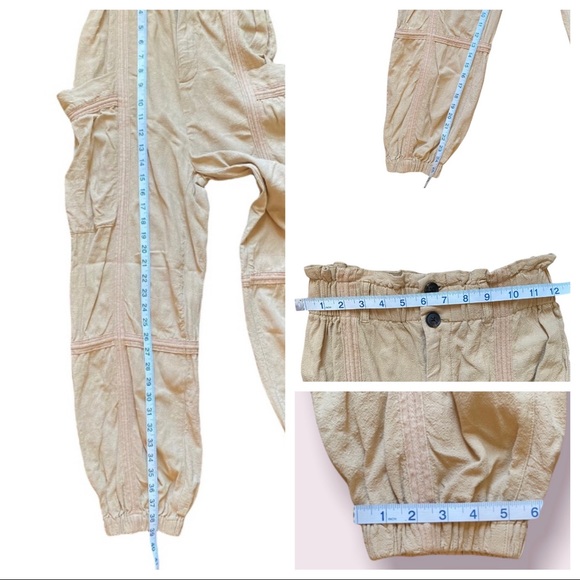 SOLD! UO Pants Isla Slouchy Linen Jogger Cargo Paperbag Pants Tan XS - Picture 9 of 16